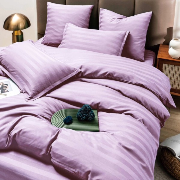 Lenjerie HoReCa DeLuxe, pat dublu, Damasc cu Dunga latã de 3cm, 6 piese, Lila [1]