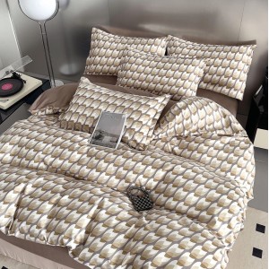 Lenjerie pat dublu (140x200cm, 160x200cm, 180x200cm),  FINET, 6 piese, Maro, abstract