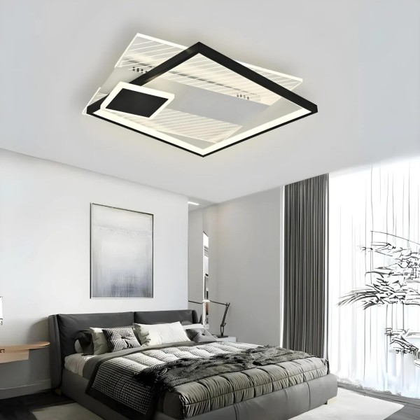 Lustra LED RFAN, Model R9051/S, Cu Telecomanda, 3 Tipuri De Lumina, Intensitate Reglabila, 104W, Negru/Alb [1]