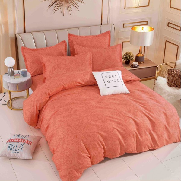 Lenjerie pat dublu,  FINET, 6 piese, Jojo Home, Portocaliu, model floral [1]