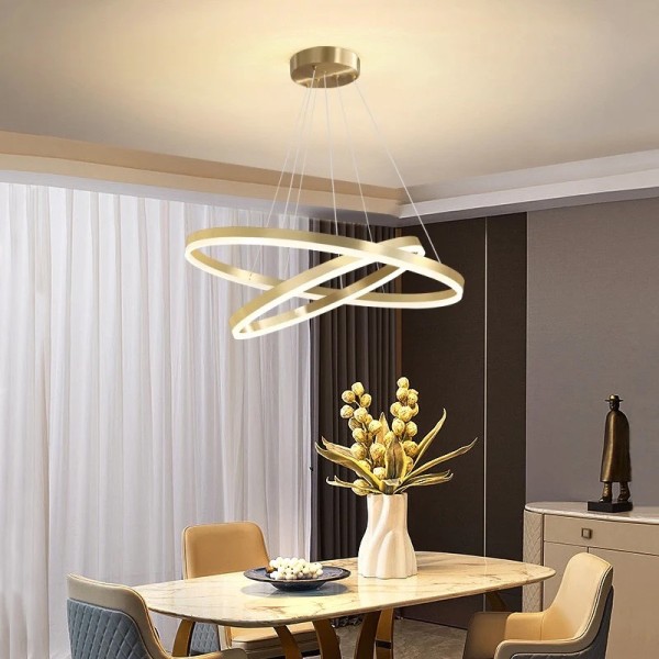 Lustra LED Tip Pendul RFAN, Model F312/2, Cu Telecomanda, 3 Tipuri De Lumina, Inaltime Reglabila, 112W, Auriu [1]