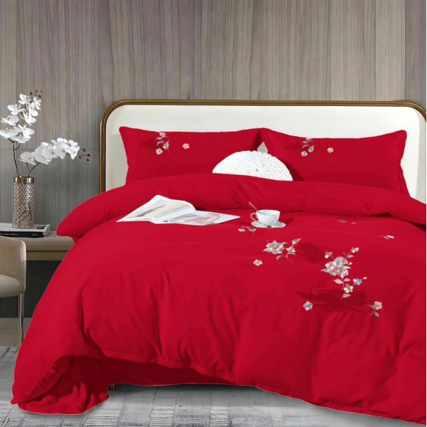 Lenjerie pat dublu, Finet All Season Deluxe cu BRODERIE, 4 piese, Rosu [1]