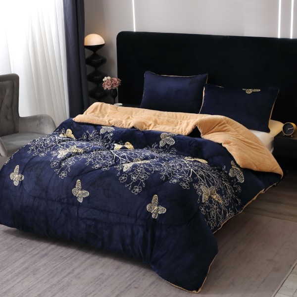  Pilota Cocolino cu blanita 200x230cm si 2 fete de perna 50x70cm, Bleumarin, fluturi [1]