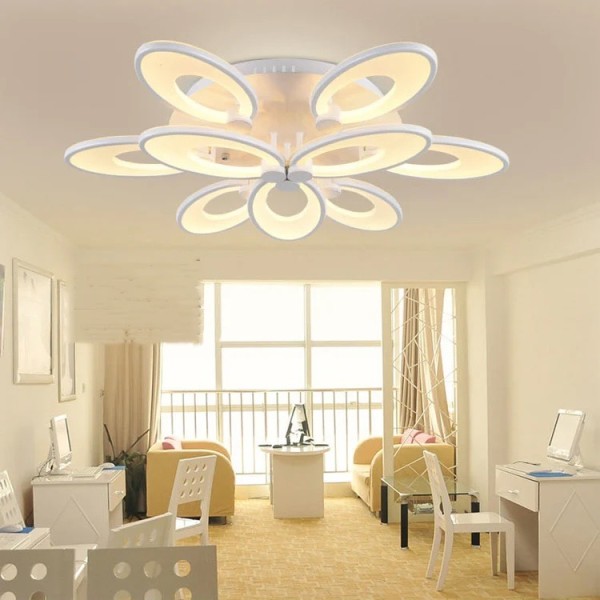 Lustra LED RFAN, Model M003/6+3, Cu Telecomanda, 3 Tipuri De Lumina, Intensitate Reglabila, 132W, Alb [1]