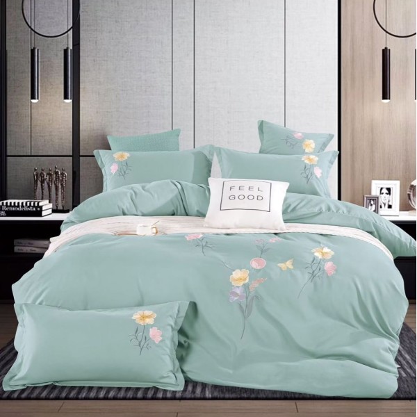 Lenjerie de Pat Dublu cu Elastic, Bumbac Satinat Deluxe, 4 Piese, Menta - Moale, Rezistentă, Ușor de Întreținut [1]