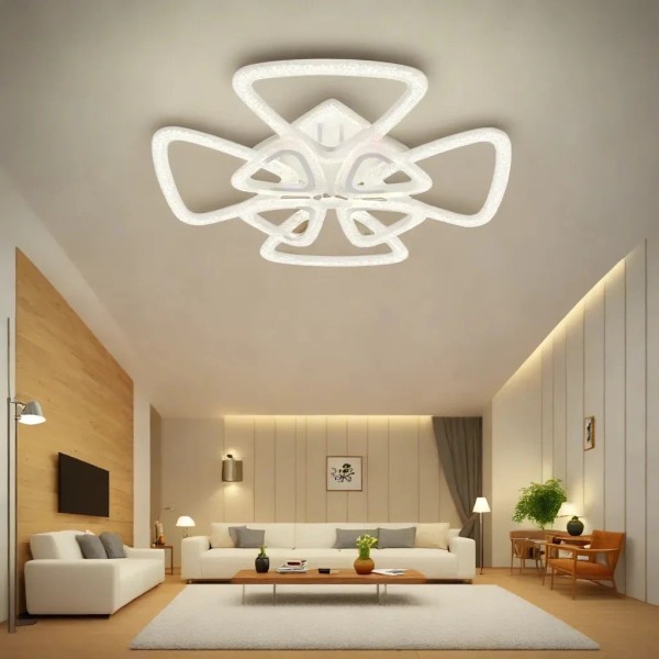 Lustra LED RFAN, Model R9118/4+4, Cu Telecomanda, 3 Tipuri De Lumina Plus Lumina RGB, Intensitate Reglabila, 95W, Alb [1]