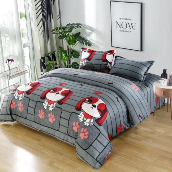 Lenjerie pentru Pat Dublu, Cocolino Premium, 4 Piese – Plușată, Groasă, și Călduroasă, Ideală pentru Iarnă –  Confort Maxim, Antișifonare, Gri, catelusi [1]