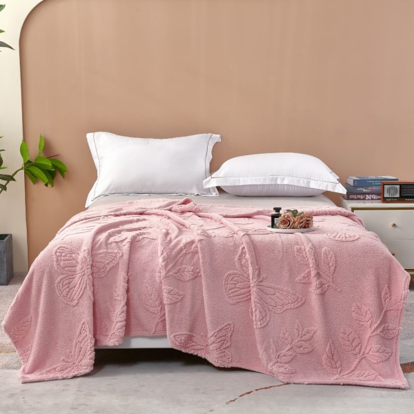 Patura CoCoLiNo, model grofat cu model in relief, 200x230cm, roz, fluturi [1]