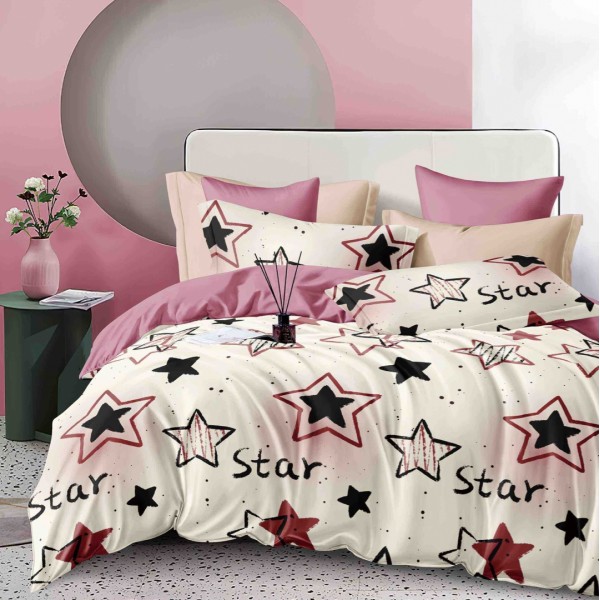 Lenjerie pat 1 PERSOANA,  FINET, 4 piese, Jojo Home, Crem, stelute [1]