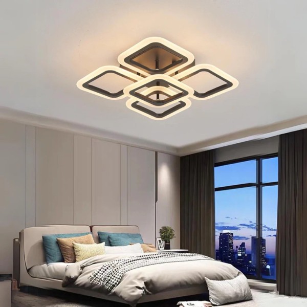 Lustra LED RFAN, Model M20/4+1BK, Cu Telecomanda, 3 Tipuri De Lumina, Intensitate Reglabila, 90W, Negru [1]