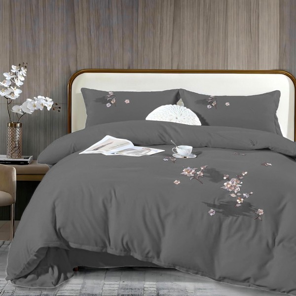 Lenjerie pat dublu, Finet All Season Deluxe cu BRODERIE, 4 piese, Gri inchis [1]