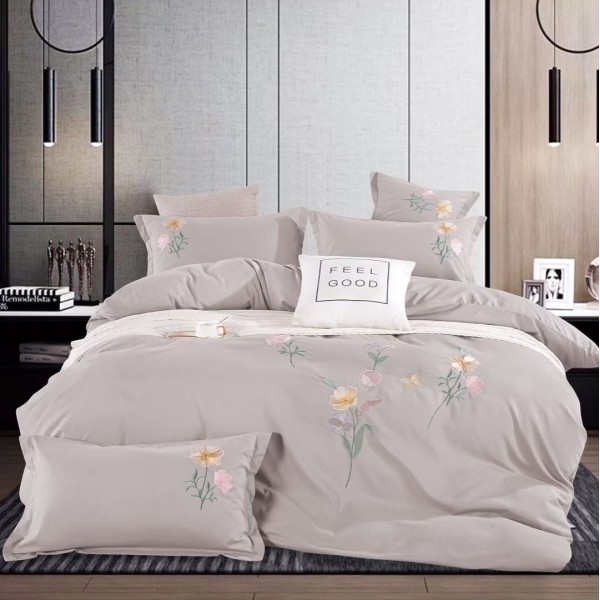 Lenjerie de Pat Dublu cu Elastic, Bumbac Satinat Deluxe, 4 Piese, Bej - Moale, Rezistentă, Ușor de Întreținut [1]