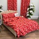 Set Lenjerie Pat Dublu Crăciun 4 Piese + 2 Draperii 150x235cm din Bumbac Ranforsat – Confort și Eleganță, Fabricat în România, Roșu, fulgi de nea