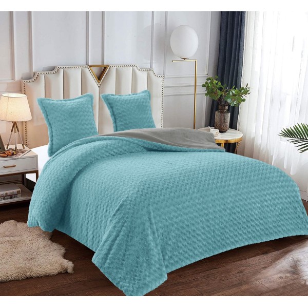 Pilota CoCoLiNo Roses cu blanita, matlasata, 200x230cm, cu fete de perna 60x60cm, Turcuaz [1]