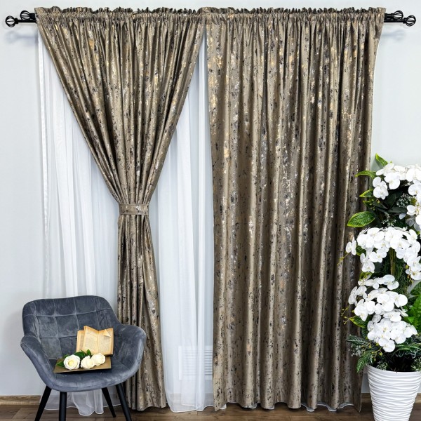 Set 2 Draperii Catifea CRETA cu insertii aurii - 2m latime x 2.50m inaltime x Tiv lat, Cappuccino - NEW 6 [1]