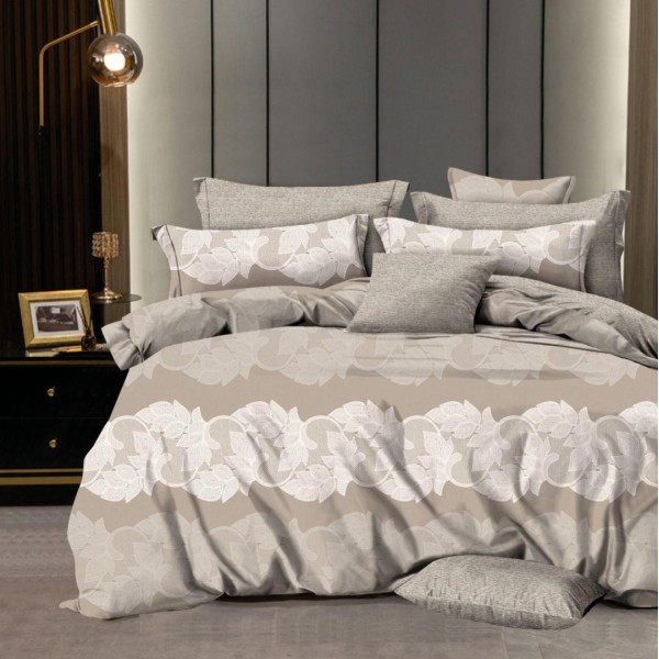 Lenjerie pat dublu,  FINET, 6 piese, Bej, floral [1]