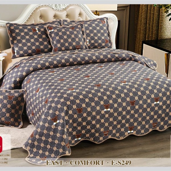 Cuvertura matlasata 230x250cm si 4 fete de perna, Bumbac, Gri, ursuleti [1]