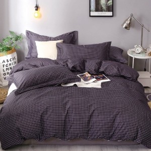 Lenjerie pat 140x200cm, 4 piese, cu ELASTIC,  Gri, patratele