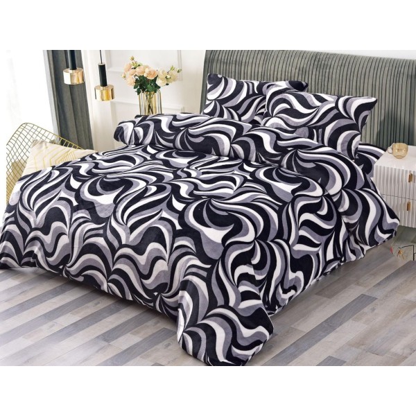 Lenjerie pat dublu, Super Pufoasa COCOLINO, 4 piese, cu ELASTIC, Alb, Negru, animal print [1]