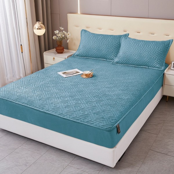 Husă Matlasată Tip Topper din Catifea 160x200cm, cu 2 Fețe de Pernă 50x70cm -  Somn Odihnitor și Susținere pentru Spate, Bleu [1]