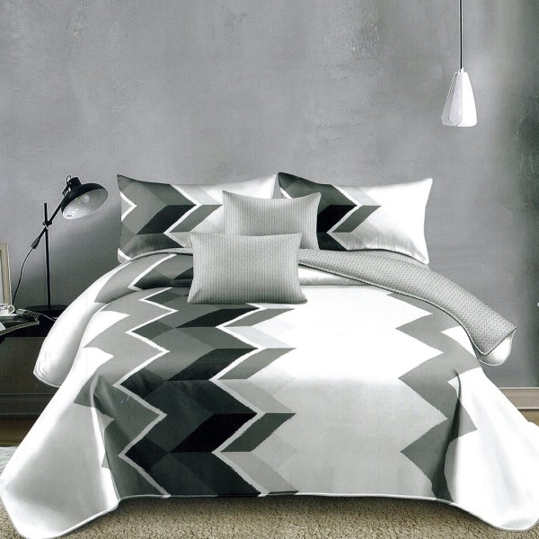 Lenjerie pat dublu,  FINET, 6 piese, Gri, zig zag [1]