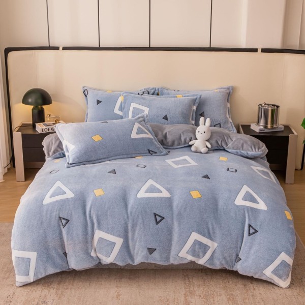 Lenjerie pat 1 PERSOANA, Super Pufoasa COCOLINO, 4 piese, Jojo Home, Bleu, forme geometrice [1]