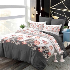 Lenjerie pat dublu, FINET, cu elastic, 6 piese, Gri, flori Lenjerie pat dublu, FINET, cu elastic, 6 piese, Gri, flori