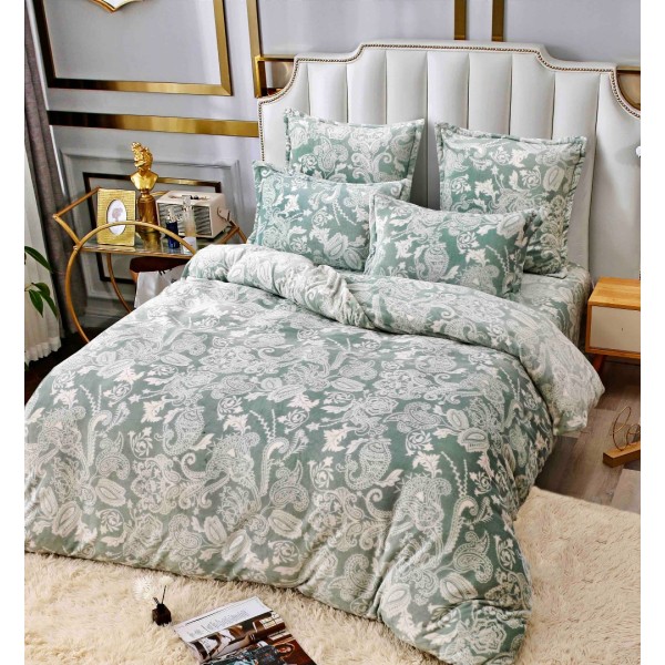 Lenjerie pat dublu, Super Pufoasa COCOLINO, 6 piese, Jojo Home, Menta, model floral [1]