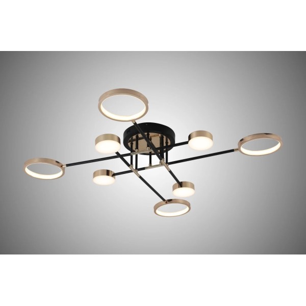 Lustra LED RFAN, Model R9049-8, Cu Telecomanda, 3 Tipuri De Lumina, Intensitate Reglabila, 144W, Negru/Auriu [1]