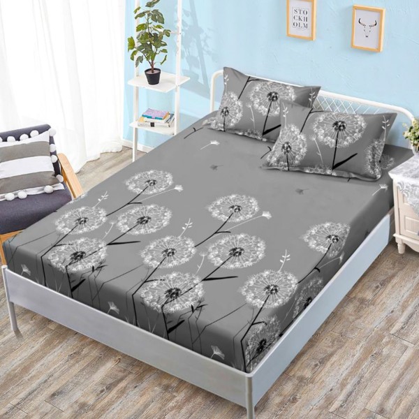 Cearsaf cu elastic, FINET, 160x200cm, 2 fete de perne 50x70cm, Gri, Papadii – confort si eleganta pentru patul tau [1]