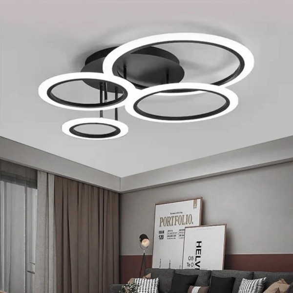 Lustra LED RFAN, Model K001-4, Cu Telecomanda, 3 Tipuri De Lumina, Intensitate Reglabila, 118W, Negru [1]
