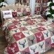 Set Lenjerie Pat Dublu Crăciun 4 Piese + 2 Draperii 150x235cm din Bumbac Ranforsat – Confort și Eleganță, Fabricat în România, Roșu, Bej, pătrățele, reni