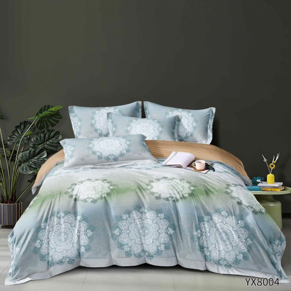 Lenjerie pat 140x200cm,  FINET, cu elastic, 4 piese, Bleu, Gri, Model Oriental [1]