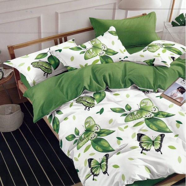 Lenjerie pat dublu,  FINET, 6 piese, Verde, fluturi [1]
