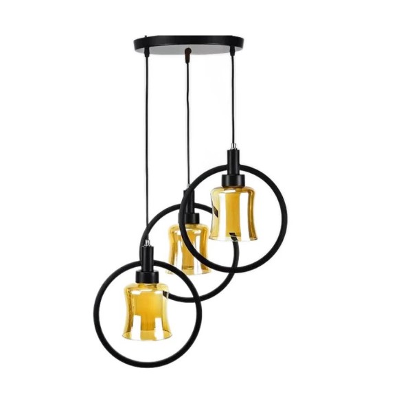 Pendul RFAN, Model 7438-3, Cu Abajur, 3 X E27, Inaltime Reglabila, Negru [1]