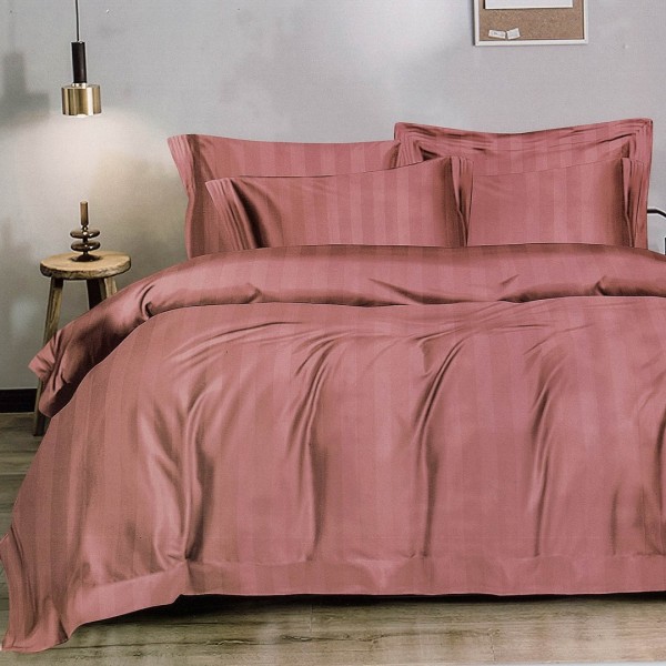 Lenjerie HoReCa DeLuxe, pat dublu, Damasc cu Dunga latã de 3cm, 6 piese, Plamaniu [1]