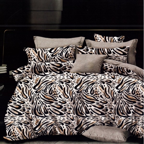 Lenjerie pat dublu,  FINET, 6 piese, cu ELASTIC, Maro, animal print [1]