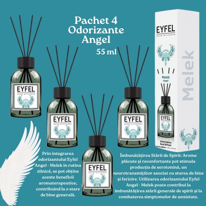 Set 4 Parfumuri de camera cu betisoare EYFEL 55ml, Angel