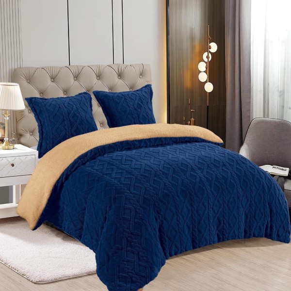 Pilota CoCoLiNo Sherpa tip Tricotaj cu blanita, matlasata, 200x230cm, Bleumarin [1]