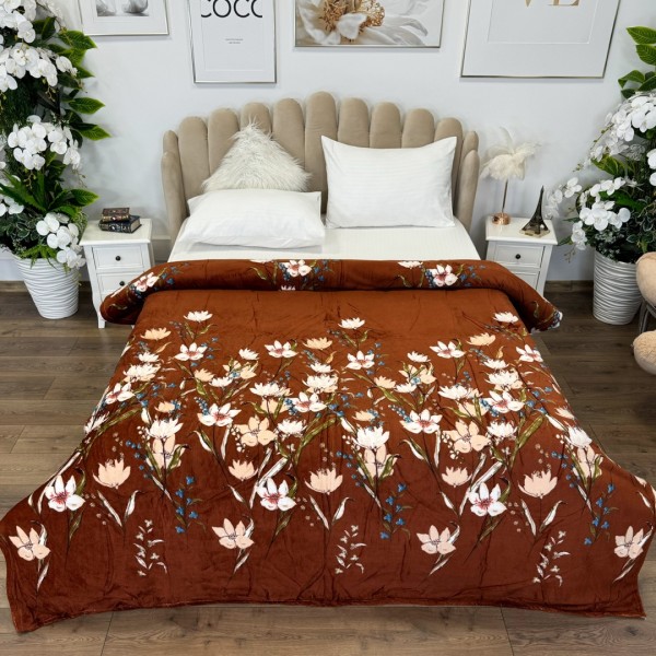Patura pufoasa cocolino 200x230cm, 240g/mp, Maro, flori [1]