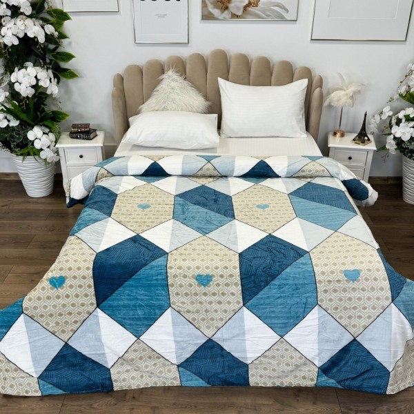 Patura pufoasa cocolino 200x230cm, 240g/mp, Crem, Albastru, forme geometrice [1]