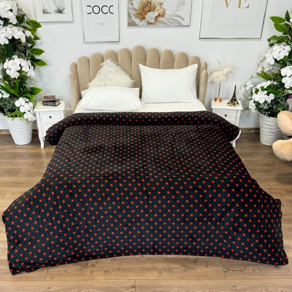 Patura pufoasa cocolino 200x230cm, 240g/mp, Negru, Rosu, stelute [1]
