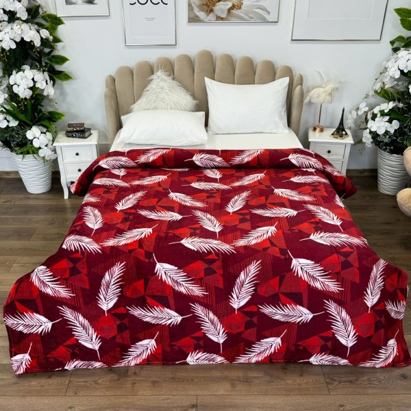 Patura pufoasa cocolino 200x230cm, 240g/mp, Rosu, frunze [1]