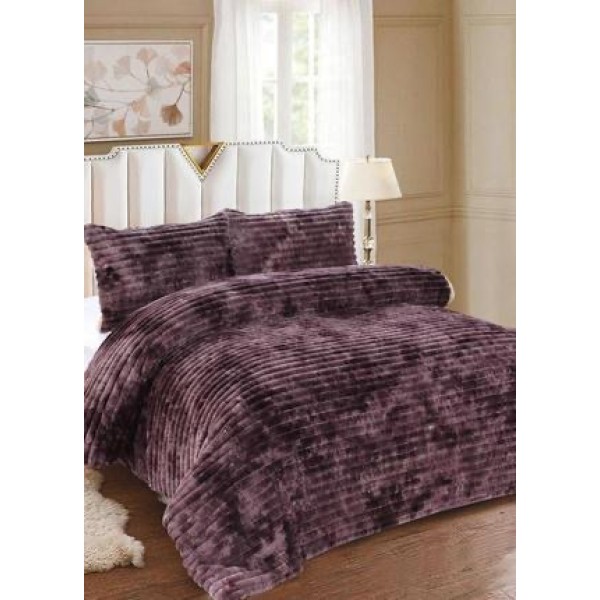 Lenjerie de Pat Dublu Premium Cocolino Teddy Bear, 4 Piese – Pluș Gofrat de Lux, Confort și Eleganță Suprema, Maro, Cenușiu degrade [1]