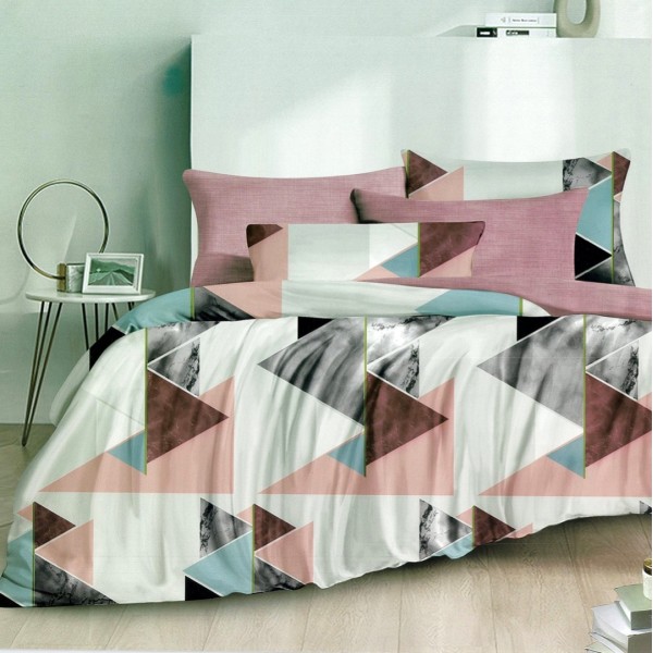 Lenjerie pat dublu,  FINET, 6 piese, Gri-Roz, forme geometrice [1]