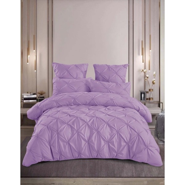 Lenjerie de Pat Premium din  Finet cu Pliuri Brodate, 6 Piese, Nesifonabilă și Durabilă, Lila Lavanda [1]
