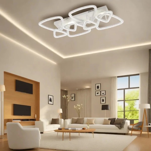 Lustra LED RFAN, Model R9118/8, Cu Telecomanda, 3 Tipuri De Lumina, Intensitate Reglabila, 93W, Alb [1]