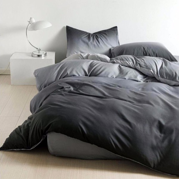 Lenjerie pat dublu (140x200cm, 160x200cm, 180x200cm), bumbac satinat, cearsaf clasic, 4 piese,  Negru [1]