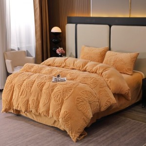 Lenjerie de Pat Dublu, Cocolino Ultra Pufoasă, 4 piese, cu Fluturi 3D, Bej