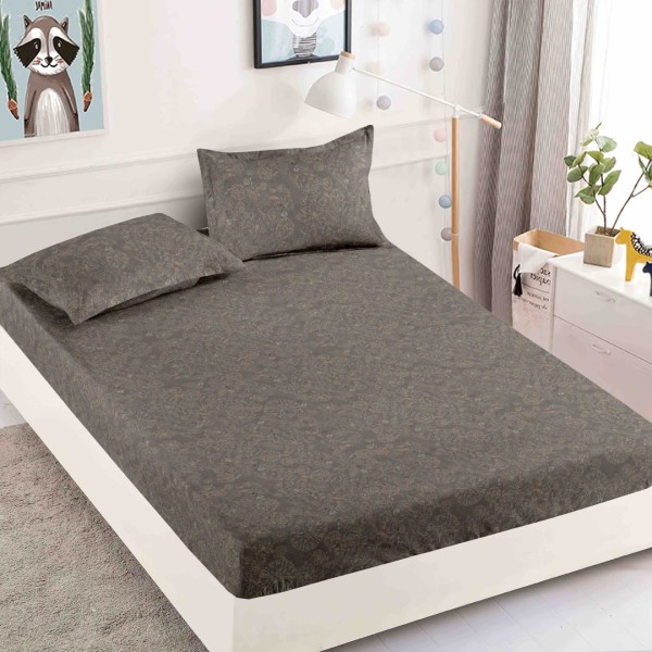 Cearsaf cu elastic, Bumbac FINET, 160/180x200cm, 2 fete de perne 50x70cm, Jojo Home, Maroniu, model floral [1]